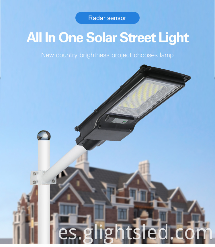 Energy Saving Outdoor IP65 Waterproof 100W 200W todo en una luz de calle LED solar integrada